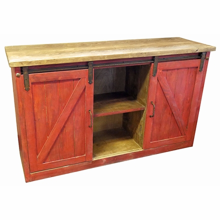 Rustic Wood Barn Door Buffet - Red
