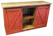 Rustic Wood Barn Door Buffet - Red