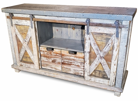 Rustic Wood Barn Door Entertainment Console - White