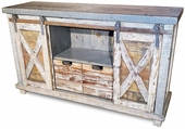Rustic Wood Barn Door Entertainment Console - White