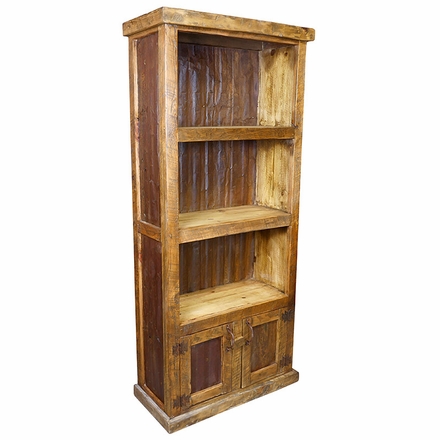 Rustic Wood Bookcase with Corrugated Tin Panels