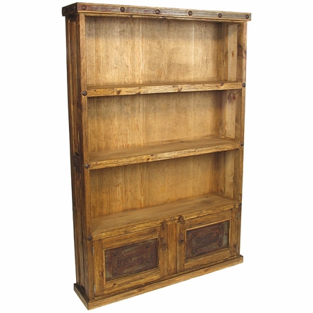 Rustic Wood Bookcase with Iron Door Inserts and Nailheads