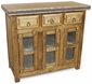 Rustic Wood Buffet with Glass Panel Doors and Iron Accents