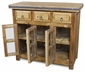 Rustic Wood Buffet with Glass Panel Doors and Iron Accents