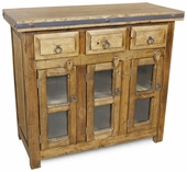 Rustic Wood Buffet with Glass Panel Doors and Iron Accents