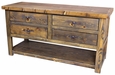 Rustic Wood Buffet with Open Shelf - 4 Drawers