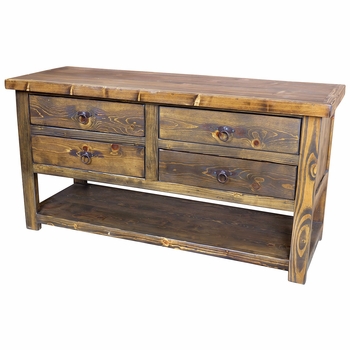 Rustic Wood Buffet with Open Shelf - 4 Drawers