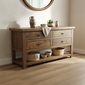 Rustic Wood Buffet with Open Shelf - 4 Drawers