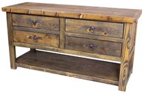 Rustic Wood Buffet with Open Shelf - 4 Drawers