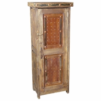 Rustic Wood Cabinet with Metal Panels and Iron Band