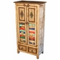 Rustic Wood Cabinet with Multi-Color Slat Doors & Carving