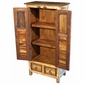 Rustic Wood Cabinet with Multi-Color Slat Doors & Carving