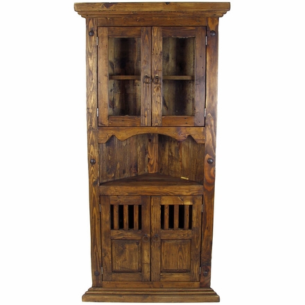 Rustic Wood Corner Cabinet with Glass Doors