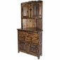 Rustic Wood Corner Cabinet with Top Glass Doors and 5 Drawers