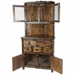 Rustic Wood Corner Cabinet with Top Glass Doors and 5 Drawers