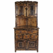 Rustic Wood Corner Cabinet with Top Glass Doors and 5 Drawers