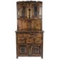 Rustic Wood Corner Cabinet with Top Glass Doors and 5 Drawers