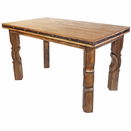 Rustic Wood Counter Height Dining Table with Iron Band