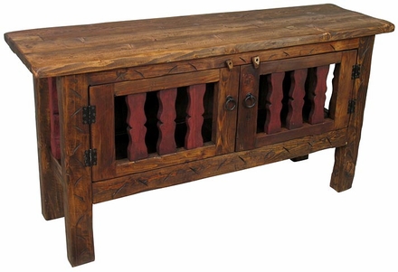 Rustic Wood Credenza With Red Slat Doors