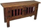 Rustic Wood Credenza With Red Slat Doors