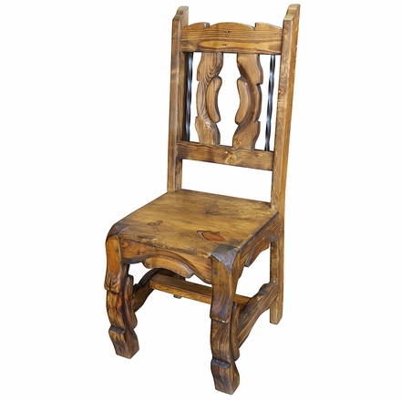 Rustic Wood Dining Chair with Iron & Ox-Yoke Back