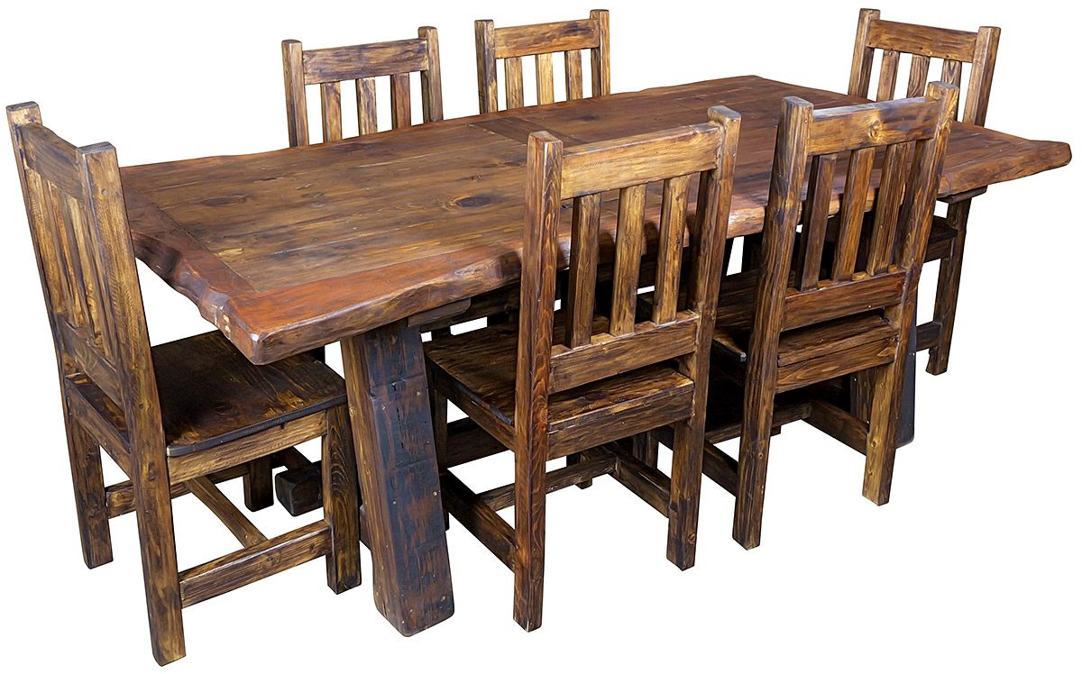 Rustic Wood Dining Table Set with 6 Chairs