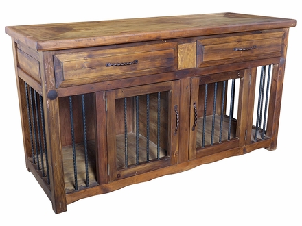 Rustic Wood Dog Kennel - 2 Doors & 2 Drawers