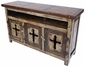 Rustic Wood Entertainment Console with Cross Cut Out Doors