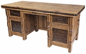 Rustic Wood Executive Office Desk with Iron Panel Insets