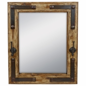 Rustic Wood Mirror With Iron Coat Hooks & Nailheads - 26" x 32.5"