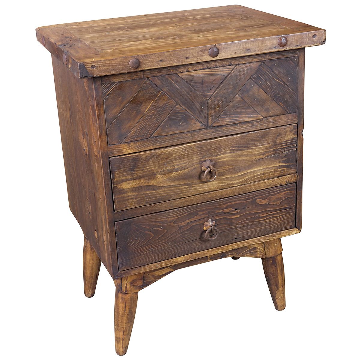 Rustic Wood Nightstand with Legs 2 Drawers