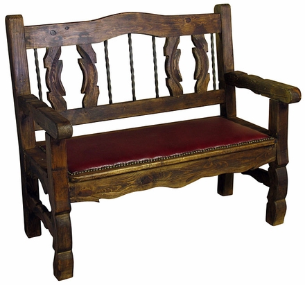 Rustic Wood Ox Yoke Bench with Padded Seat