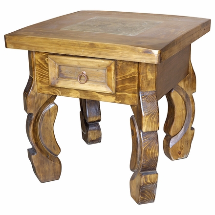 Rustic Wood Ox Yoke End Table with Slate Inset - 1 Drawer - Minimum Order 2