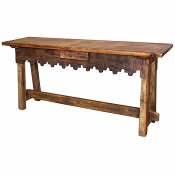 Rustic Wood Rancherita Sofa Table with Scalloped Front