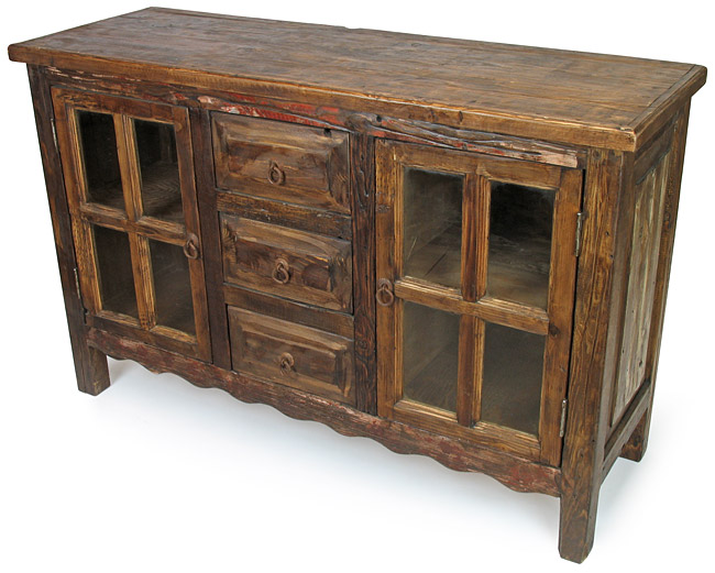Rustic Wood Sideboard With Glass Framed Doors