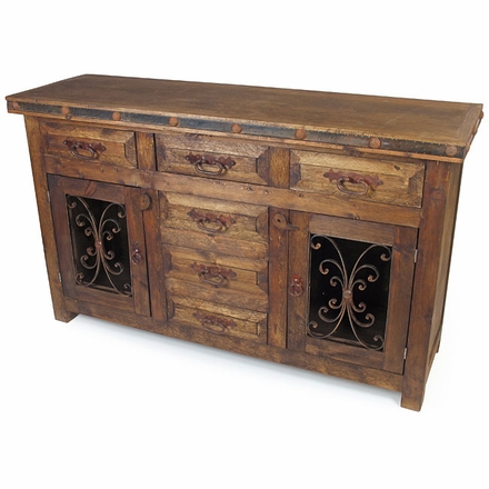 Rustic Wood Sideboard with Iron Accents - 2 Doors - 6 Drawers