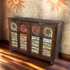 Rustic Wood Sideboard with Multi-Color Carved Floral Doors with Slats