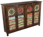 Rustic Wood Sideboard with Multi-Color Carved Floral Doors with Slats