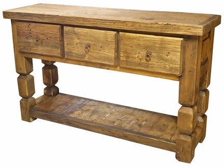 Rustic Wood Square Leg Sofa Table with Large Drawers