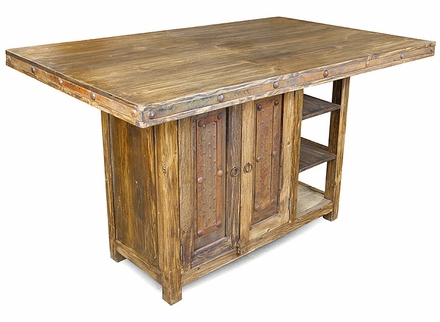 Rustic Wood Tall Kitchen Island Table with Iron Accents