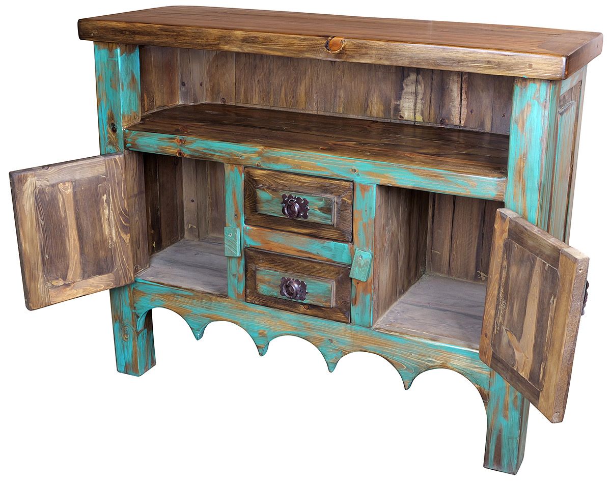 Rustic Wood TV Stand Entertainment Credenza Green