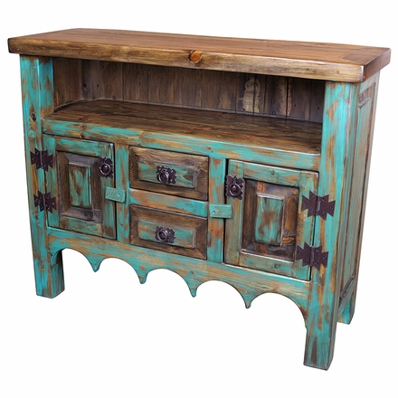 Rustic Wood TV Stand Entertainment Credenza - Green