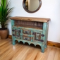 Rustic Wood TV Stand Entertainment Credenza - Green