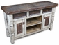Rustic Wood White Washed Credenza Buffet with Iron Panels