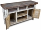 Rustic Wood White Washed Credenza Buffet with Iron Panels