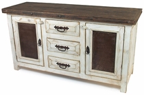 Rustic Wood Whitewashed Sideboard with Tin and Iron