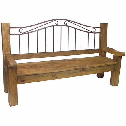 Rustic Wood & Wrought Iron Bench