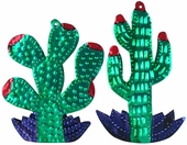Saguaro & Prickly Pear Cactus Painted Tin Ornaments - Per Doz