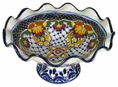 Scalloped Edge Talavera Fruit Bowl with Base - Rosario Pattern