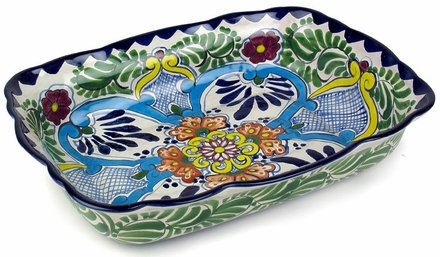 Scalloped Rectangular Talavera Baking Dish - Margarita Pattern